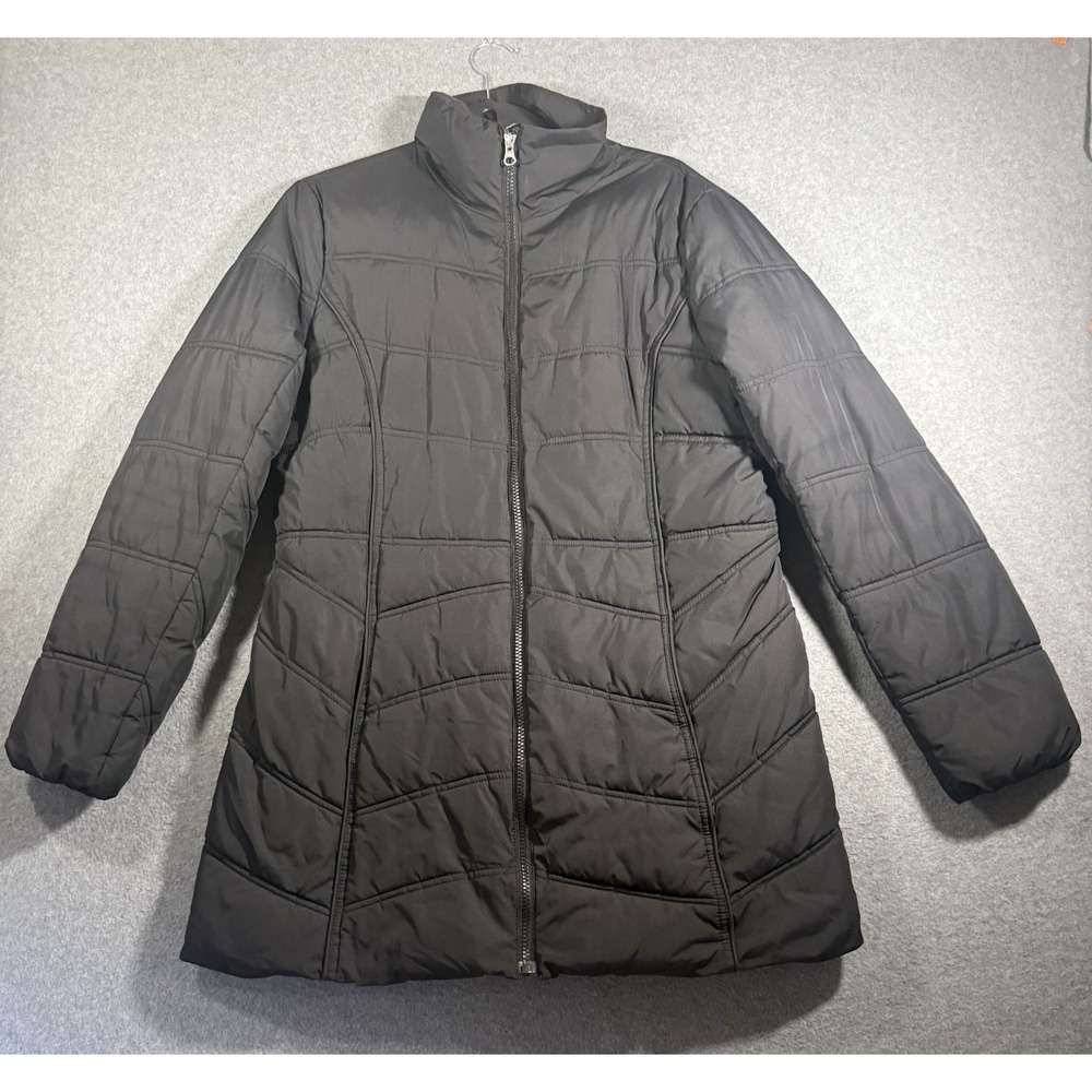 Gap Women's Black Quilted Puffer Jacket Full Zip Mid-Length Size L
